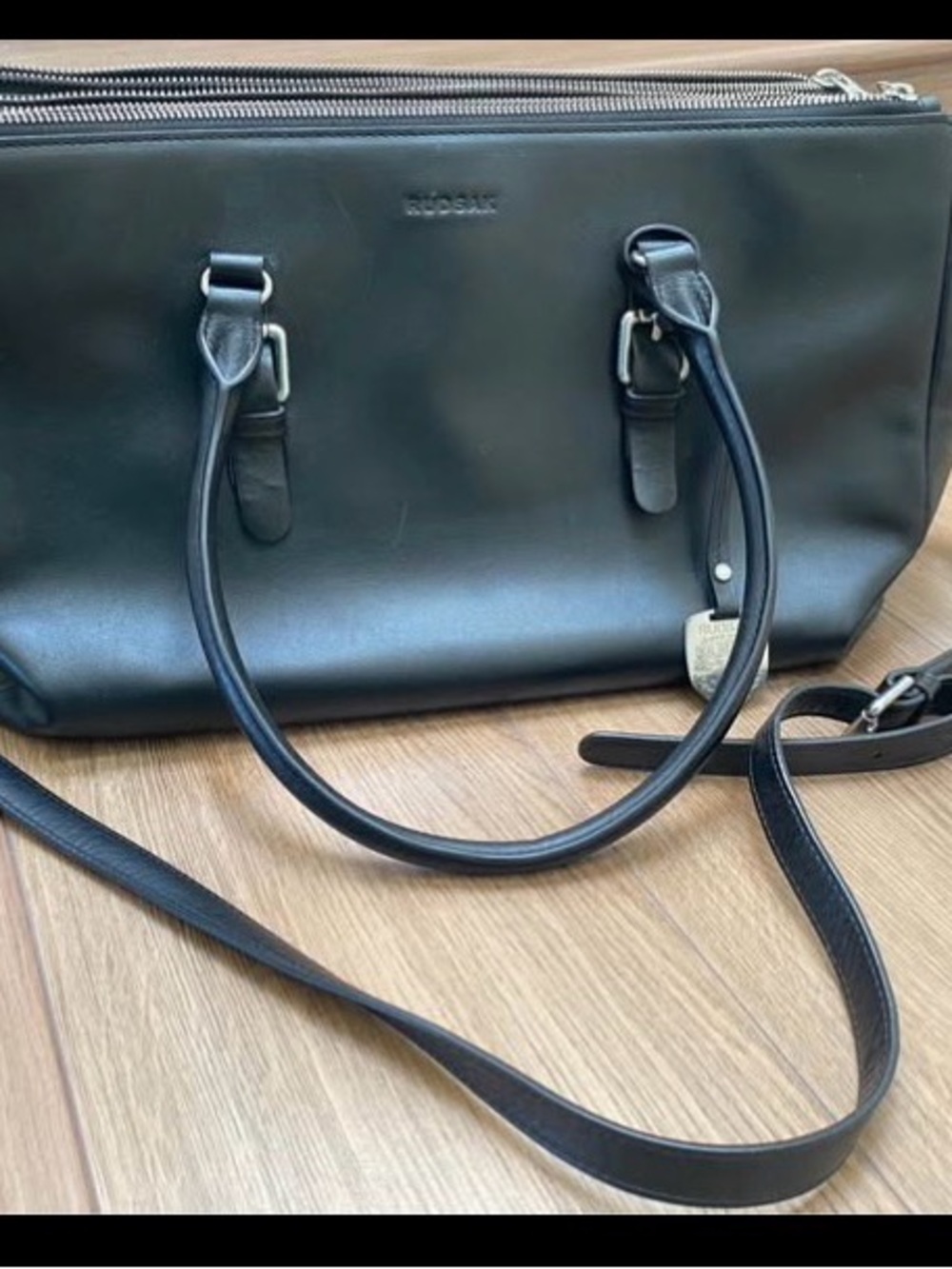 RUDSAK Black Leather Satchel with Detachable Strap